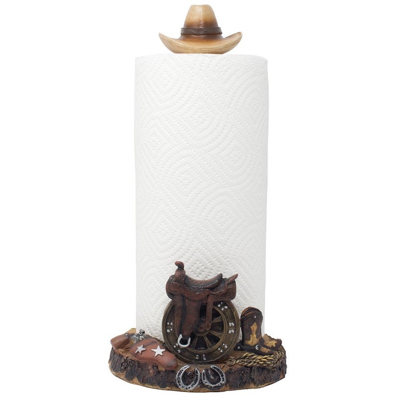 Home 'n Gifts Decorative Country Western Paper Towel Holder with Cowboy Hat Horse Saddle Cowboy Boots and Horseshoes for Kitchen Countertop Decor As Gifts for Cowboys 