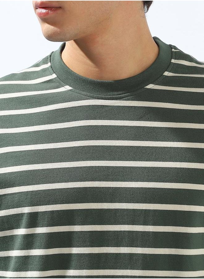 HIGH STAR Men's Multicolour 100% Cotton Striped Relaxed T-Shirt  - Image 5