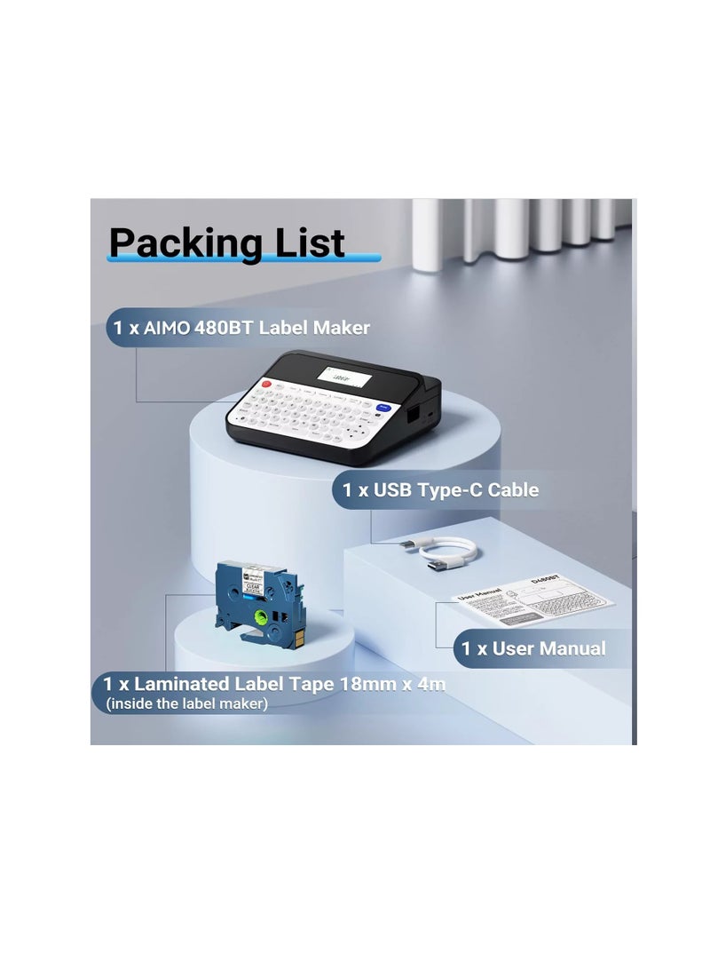 AIMO D480BT ­ Keyboard Label Printer Label Maker Machine with-Tape D480BT Bluetooth Rechargeable Label Maker with . - Image 5