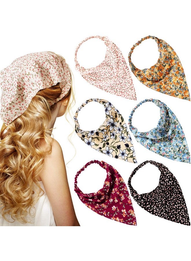 Syhood 6 Pcs Floral Elastic Hair Bandanas Boho Scarf Headband Chiffon Head Kerchief Turban With Hair Clips For Women(Rural Floral Patterns) - Image 1