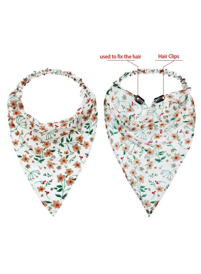 Syhood 6 Pcs Floral Elastic Hair Bandanas Boho Scarf Headband Chiffon Head Kerchief Turban With Hair Clips For Women(Rural Floral Patterns) - Image 2