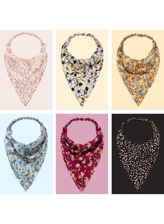 Syhood 6 Pcs Floral Elastic Hair Bandanas Boho Scarf Headband Chiffon Head Kerchief Turban With Hair Clips For Women(Rural Floral Patterns) - Image 4