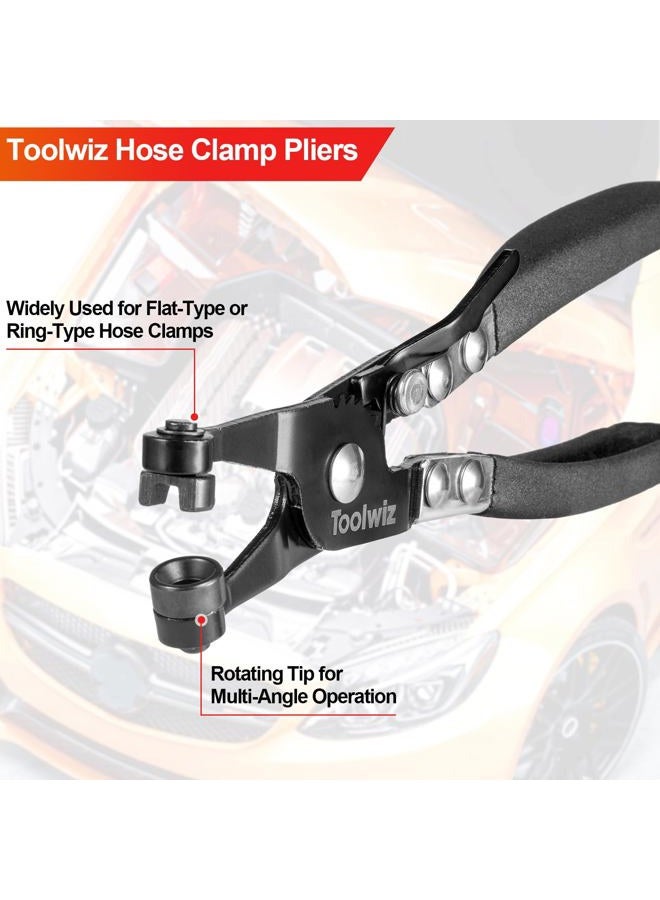 Toolwiz Heavy Duty Hose Clamp Pliers Wire Hose Clamps Removal and Installation Tool Auto Repairing Tool for Car Water Pipe Ring-Type and Swivel Flat-Band Clamps (Black) - Image 4