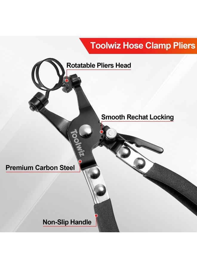 Toolwiz Heavy Duty Hose Clamp Pliers Wire Hose Clamps Removal and Installation Tool Auto Repairing Tool for Car Water Pipe Ring-Type and Swivel Flat-Band Clamps (Black) - Image 3