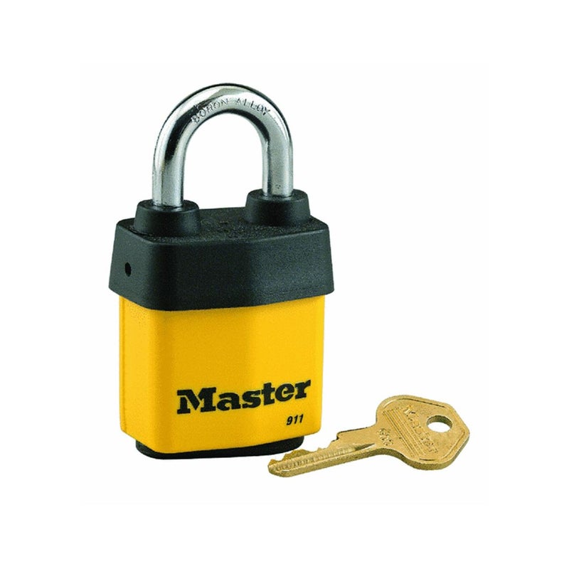 Master Lock 911DPF Heavy Duty Outdoor Padlock with Key, 1 Pack, Yellow - Image 1
