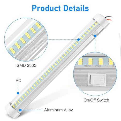 Linkstyle 4PCS 12V Interior LED Light Bar, 108 LEDs Light Strip with ON/Off Switch, 1800LM 6W LED Lighting for RV Camper Trailer Boat Truck - Image 3