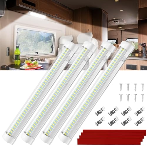 Linkstyle 4PCS 12V Interior LED Light Bar, 108 LEDs Light Strip with ON/Off Switch, 1800LM 6W LED Lighting for RV Camper Trailer Boat Truck - Image 1