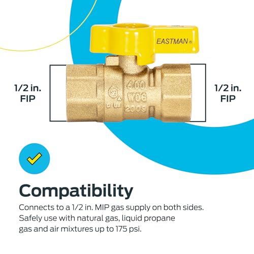Eastman Straight Gas Brass Ball Valve, 1/2 in FIP x 1/2 in FIP, 1/4-Turn Handle, 60009 - Image 3