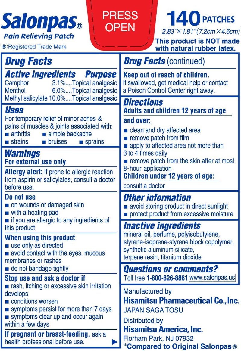 Salonpas لصقة سالونباس لتخفيف الألم 140 لصقة عبوتين - Image 2