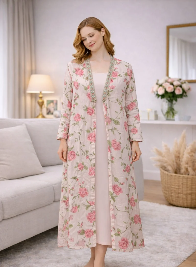 Artemea Women’s Premium Floral Print 2 piece set Jalabiya | Premium Cotton | Sleeveless Inner & Abaya styled textured outer Design | Full-Length Modest Wear