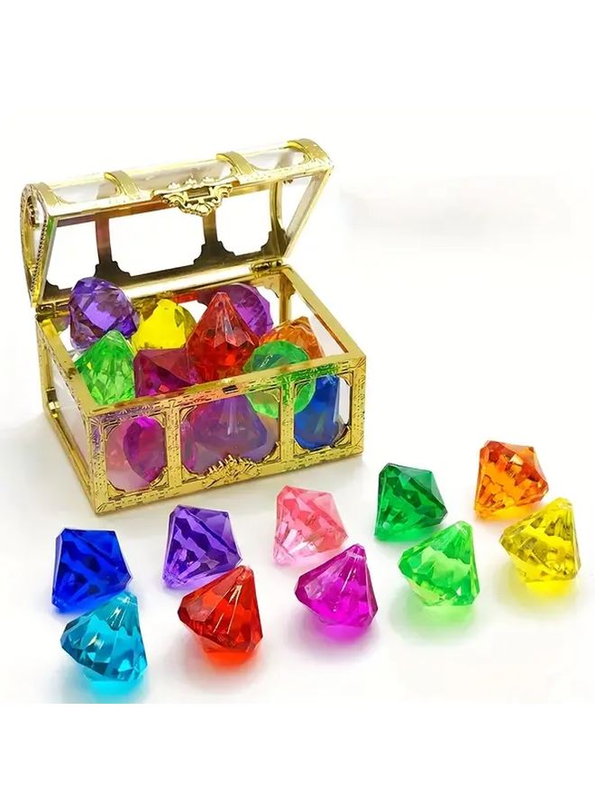 11 Pcs Pirate Treasure Chest Set With Colorful Synthetic Gemstones And Marbles - Image 1
