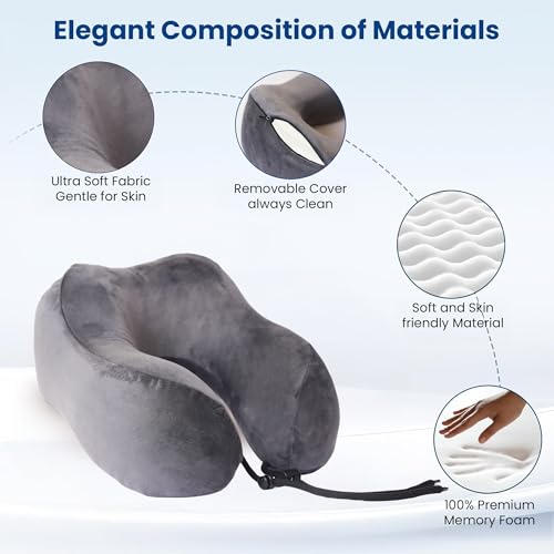 CareFoam Memory Foam Travel Pillow, Comfortable & Supportive Neck Pillow, Pain Relief Sleeping Neck Pillows for Travel, Airplane Pillow for Sleeping Airplane, Car, Office and Home - Image 2