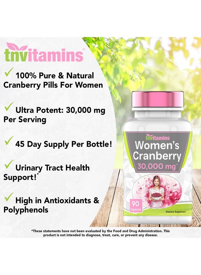 tnvitamins - Cranberry Pills for Women: 30,000 mg - 90 Capsules | Urinary Tract Health & Support* | Cranberry Concentrate Extract Vitamin Supplement for Women | Non-GMO | Made in The USA! - Image 1