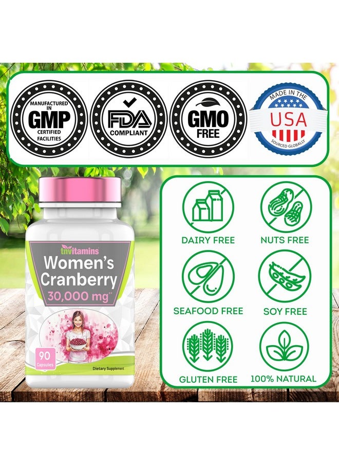 tnvitamins - Cranberry Pills for Women: 30,000 mg - 90 Capsules | Urinary Tract Health & Support* | Cranberry Concentrate Extract Vitamin Supplement for Women | Non-GMO | Made in The USA! - Image 1
