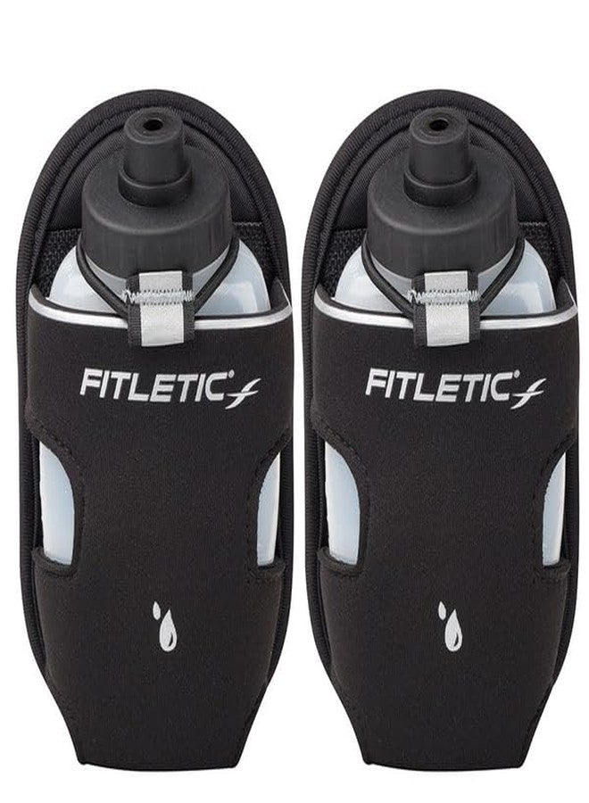 Fitletic - ملحق زجاجة Extra Mile Holster، حامل زجاجة ماء مع زجاجة ماء شفافة لحزام الجري، ترطيب (غطاء أسود، 2 × 8 أونصة)