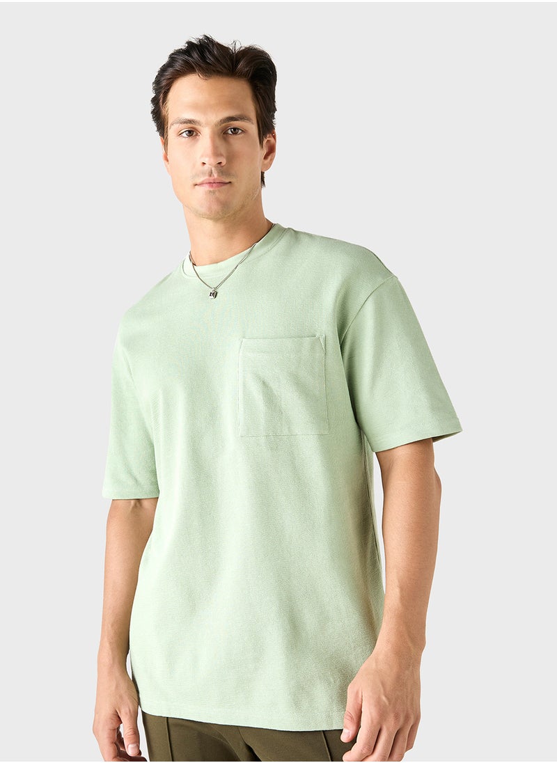 Iconic Iconic Textured T-shirt with Crew Neck and Short Sleeves  - Image 1