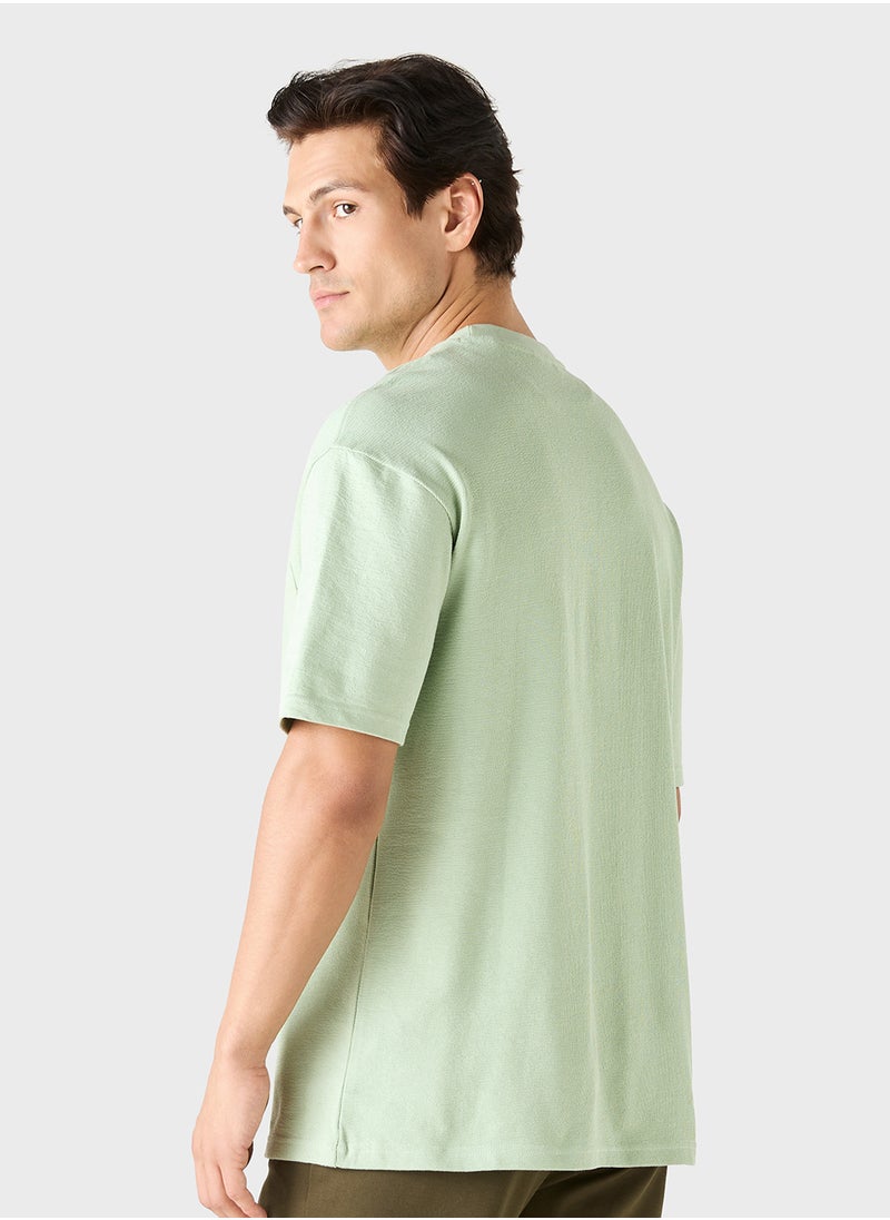 Iconic Iconic Textured T-shirt with Crew Neck and Short Sleeves  - Image 2