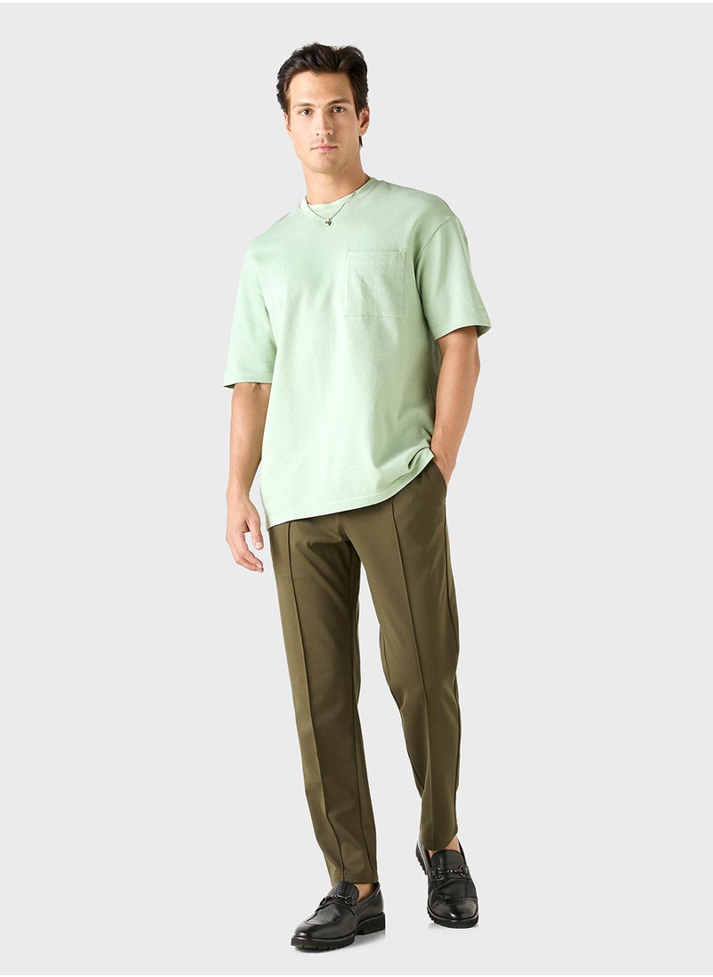 Iconic Iconic Textured T-shirt with Crew Neck and Short Sleeves  - Image 4
