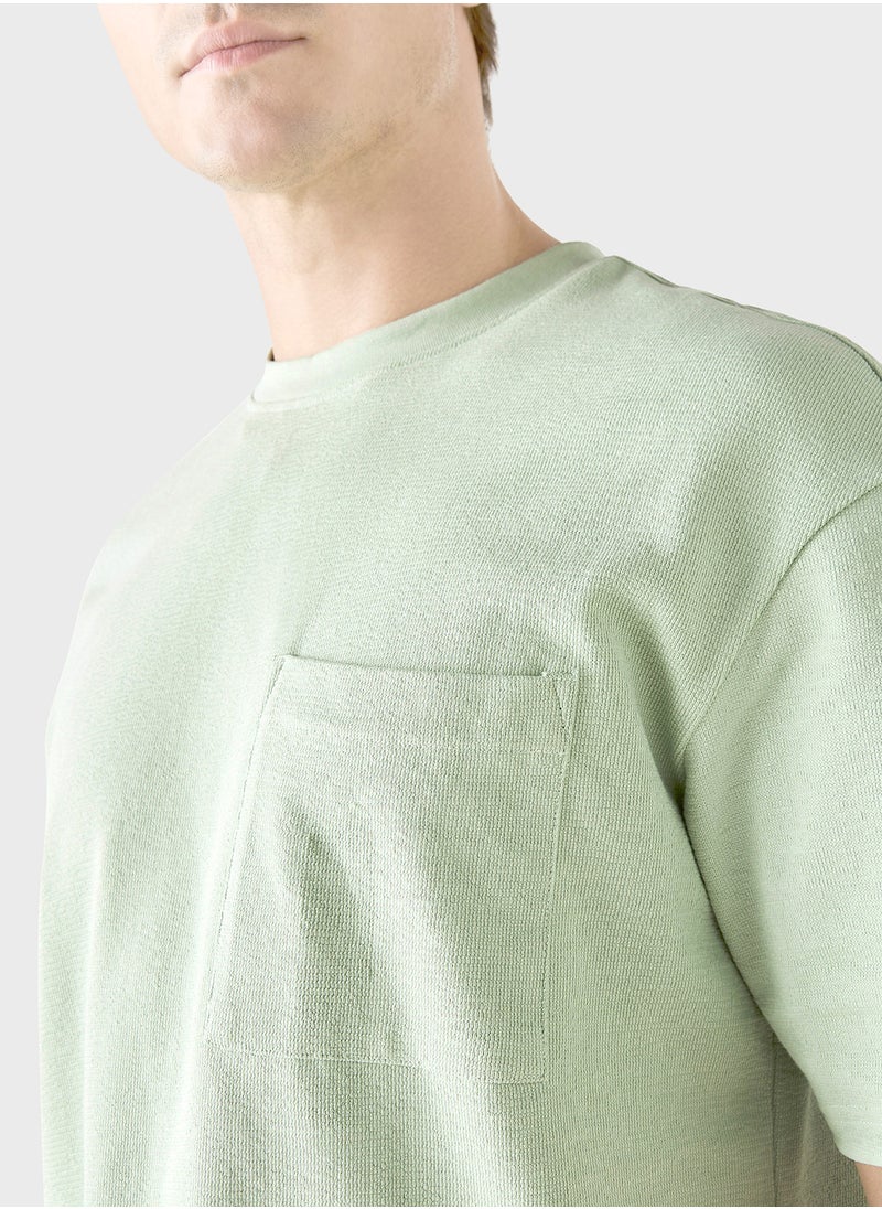 Iconic Iconic Textured T-shirt with Crew Neck and Short Sleeves  - Image 3
