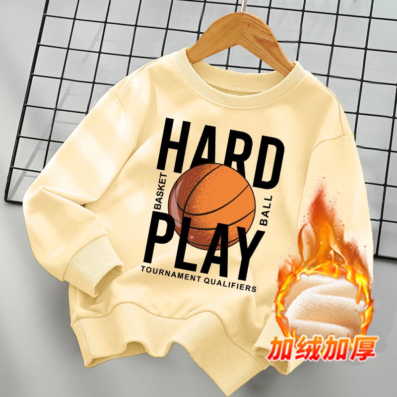 Boys And Girls Children'S Sports Joker Top Cotton Fleece-Lined Thickened Sweat - Image 1