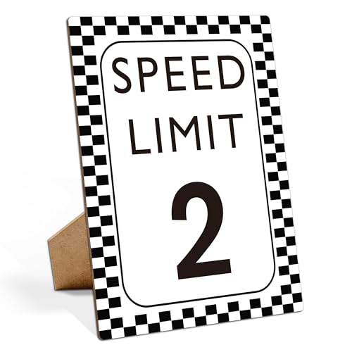 Muruseni Race Car Birthday Decor, Speed Limit 2 Sign, Fast One, Race Car Birthday Party Decorations, 8×11 Wooden Play Sign with Stand, Let's Go Racing Party Supplies for Boy Race Fans - SL2 - Image 1