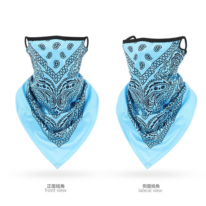 Generic Ice Silk Mesh Triangle Bandana Breathable Cycling UV Protection Unisex Outdoor Neck Gaiter Xinping Sky Blue Cashew Flower