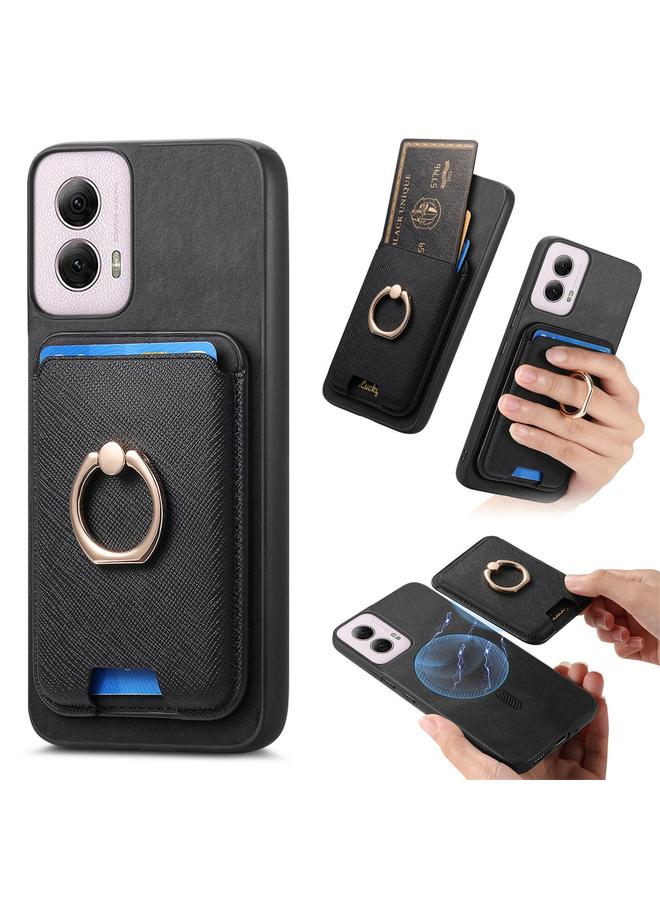 S-TOP Case For Motorola Moto G 5G 2024 Retro Cross Leather Ring Vertical Insert Card Bag MagSafe Phone Case - Image 1