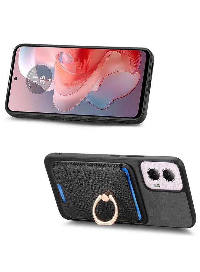 S-TOP Case For Motorola Moto G 5G 2024 Retro Cross Leather Ring Vertical Insert Card Bag MagSafe Phone Case - Image 4