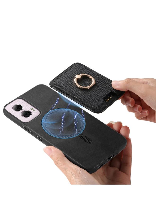 S-TOP Case For Motorola Moto G 5G 2024 Retro Cross Leather Ring Vertical Insert Card Bag MagSafe Phone Case - Image 5