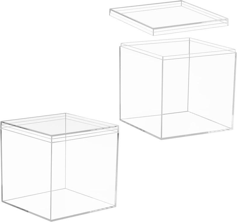 Al Raied ARS® 2 Pcs Large Acrylic Box With Lid - Clear Square Cube Storage for Home & Office - Image 1
