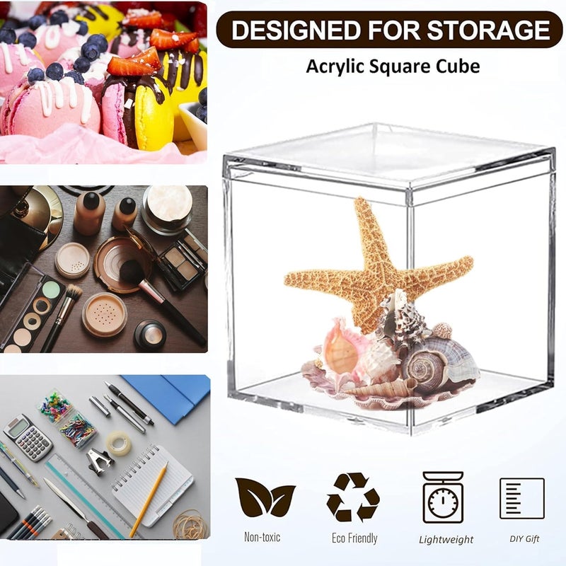 Al Raied ARS® 2 Pcs Large Acrylic Box With Lid - Clear Square Cube Storage for Home & Office - Image 3