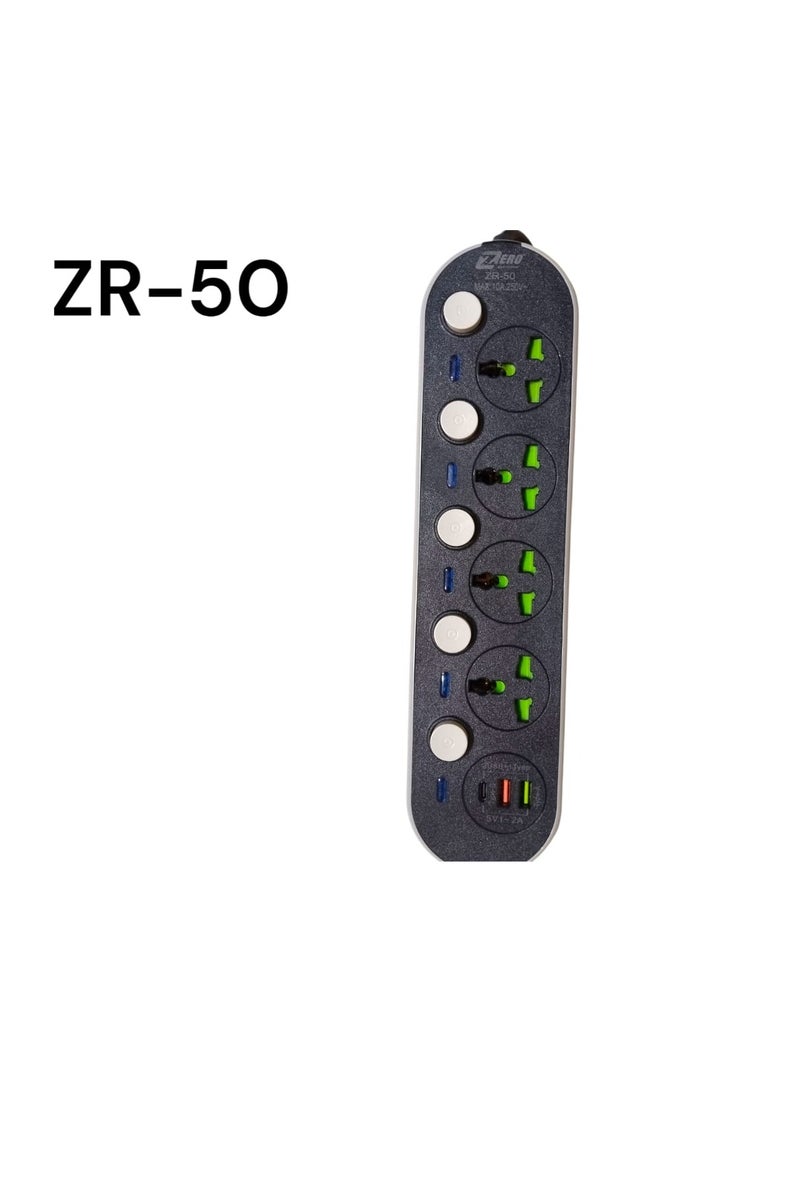 Zero Zero ZR-50 Multi-Outlet Power Strip with USB Ports, High Power Surge Protector, 4 Universal Outlets, 3 USB Ports (Including Type-C), Overload Protection, 6.6ft Extension Cord for Home, Office and Travel  - Image 1