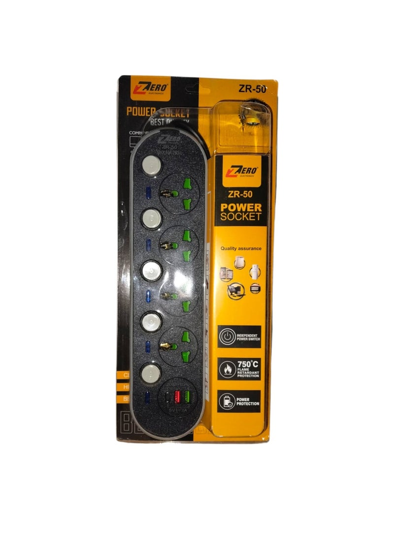 Zero Zero ZR-50 Multi-Outlet Power Strip with USB Ports, High Power Surge Protector, 4 Universal Outlets, 3 USB Ports (Including Type-C), Overload Protection, 6.6ft Extension Cord for Home, Office and Travel  - Image 3
