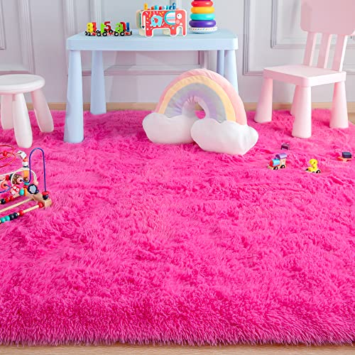 Foxmas Soft Fluffy Area Rugs for Bedroom Kids Room Plush Shaggy Nursery Rug Furry Throw Carpets for Boys Girls, College Dorm Fuzzy Rugs Living Room Home Decorate Rug, 4ft x 6ft, Hot Pink - Image 5