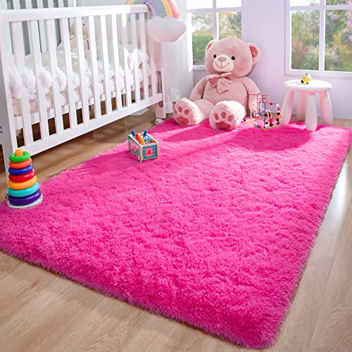 Foxmas Soft Fluffy Area Rugs for Bedroom Kids Room Plush Shaggy Nursery Rug Furry Throw Carpets for Boys Girls, College Dorm Fuzzy Rugs Living Room Home Decorate Rug, 4ft x 6ft, Hot Pink - Image 2