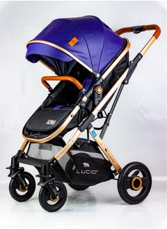 LUCID SENA Baby Stroller, luxury carriage with umbrella and leather cover from Lucid Baby Blue  - Image 2