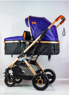 LUCID SENA Baby Stroller, luxury carriage with umbrella and leather cover from Lucid Baby Blue  - Image 5