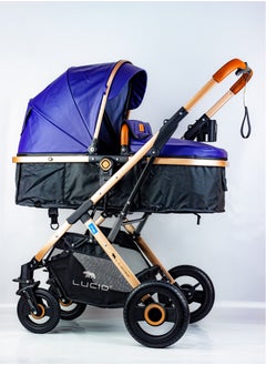 LUCID SENA Baby Stroller, luxury carriage with umbrella and leather cover from Lucid Baby Blue  - Image 4