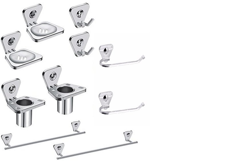 Fortune FORTUNE Premium Stainless Steel Bathroom Accessories Set/Robe Hook/Towel Bar/Soap Dish/Tumbler Holder (Silver, Set of 2) - 10 Pieces.  - Image 1