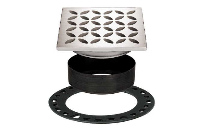 KERDIDRAIN GRATE KIT WITH INTEGRATED SLOPE BONDING FLANGE IDEAL FOR BATHROOM OR WET ROOMS 4 BRUSHED STAINLESS STEEL FLORAL ADJUSTABLE KDIF4GRKEBD5