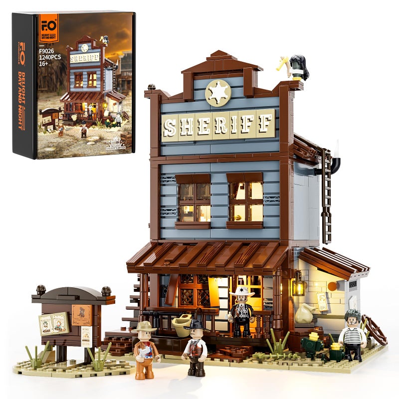 Funwhole SheriffsOffice Lighting BuildingBricks Set The Old West Sheriffs Office LED Light Construction Building Model Set 1240 Pcs for Adults and Teen