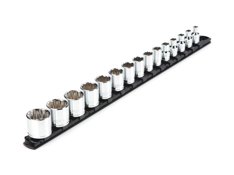 TEKTON 3/8 Inch Drive 12-Point Socket Set with Rail, 15-Piece (1/4-1 in.) | SHD91111 - Image 1