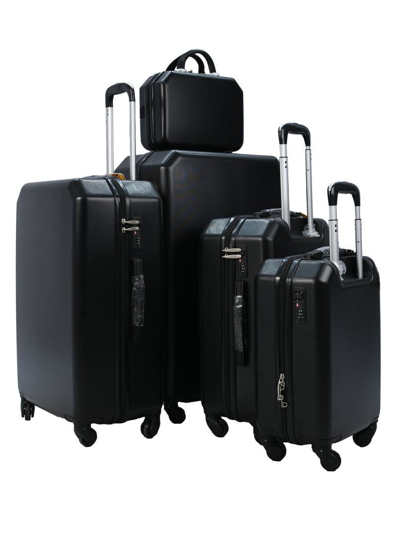 MORANO Luggage Set 5 Pieces With spinner wheels Size 30/28/24/20/14 Inch Black - Image 1