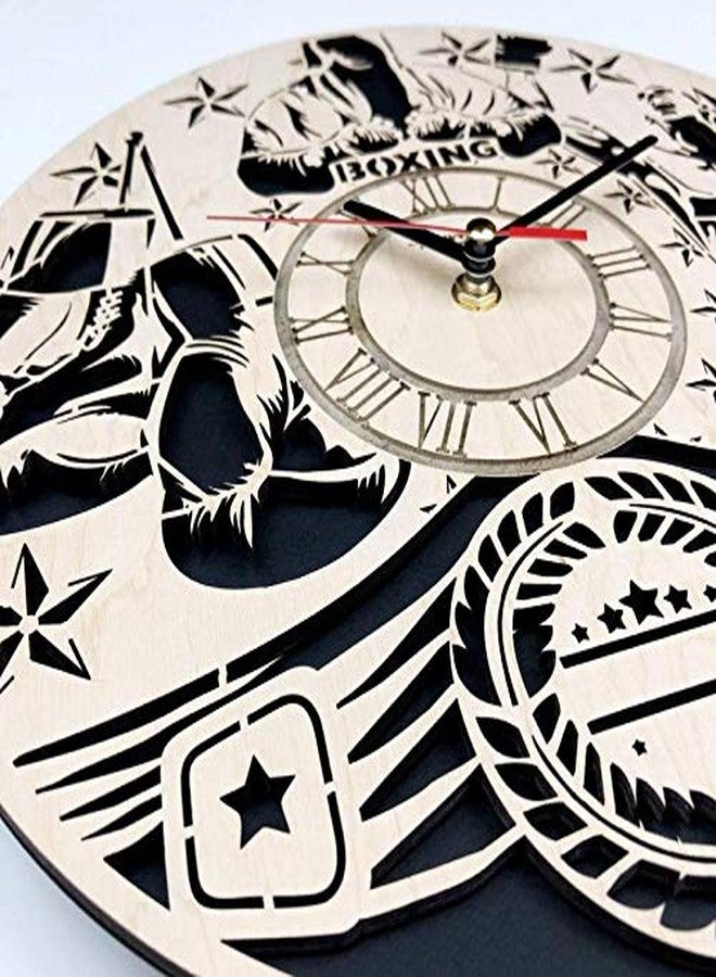 NABSTER Boxing Wall Clock Eco Friendly Wood - Unique Gifts for Box Fans Original Presents - Best Home Decor and Wall Art for Kitchen Bedroom Office - Silent Quartz Movement -12 Inch - Image 4