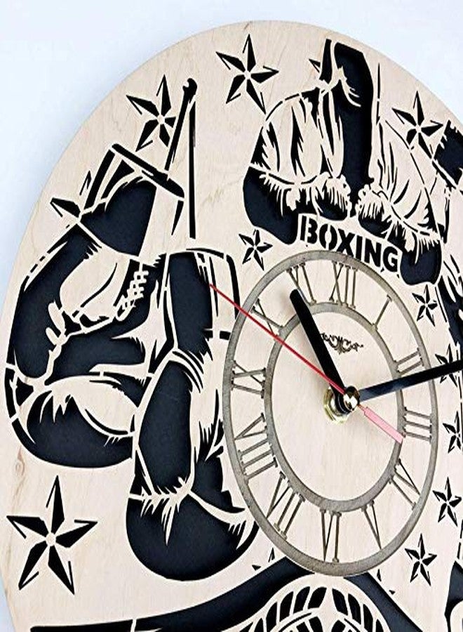 NABSTER Boxing Wall Clock Eco Friendly Wood - Unique Gifts for Box Fans Original Presents - Best Home Decor and Wall Art for Kitchen Bedroom Office - Silent Quartz Movement -12 Inch - Image 2