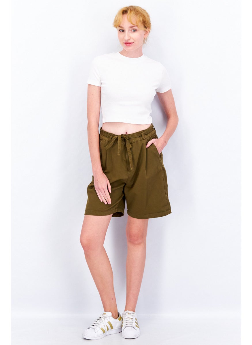 EDC Women Solid Tie Loop Basic Shorts, Olive  - Image 4