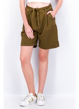 Women Solid Tie Loop Basic Shorts, Olive