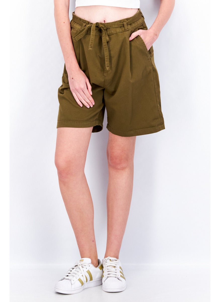 EDC Women Solid Tie Loop Basic Shorts, Olive  - Image 1