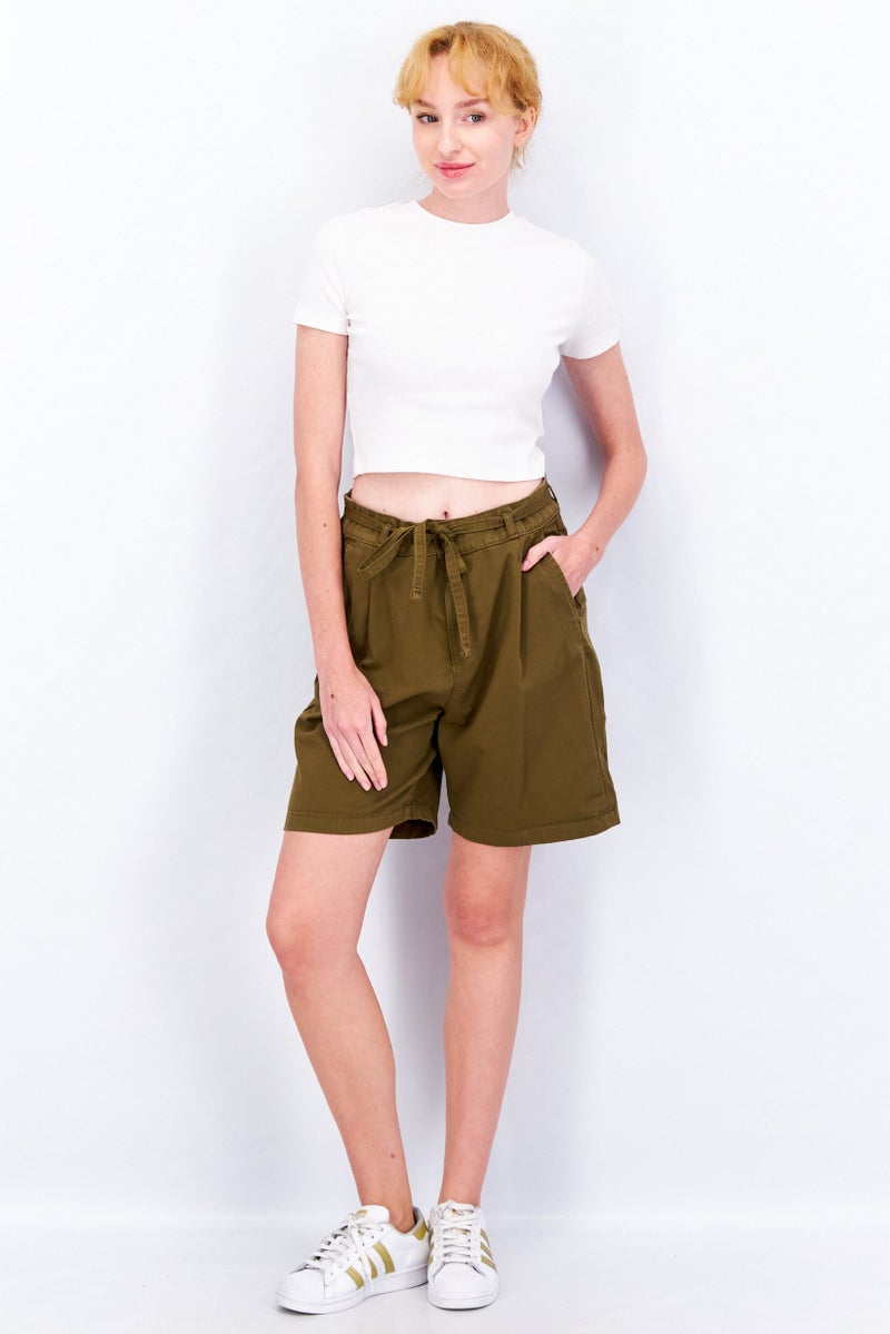 EDC Women Solid Tie Loop Basic Shorts, Olive - Image 2