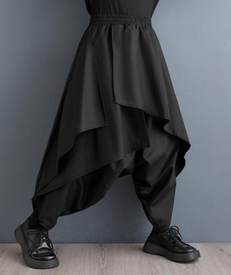 ellazhu Women's Drop Crotch Harem Skirt Pants Baggy Elastic Waist Irregular Trousers GZ29 Black - Image 4